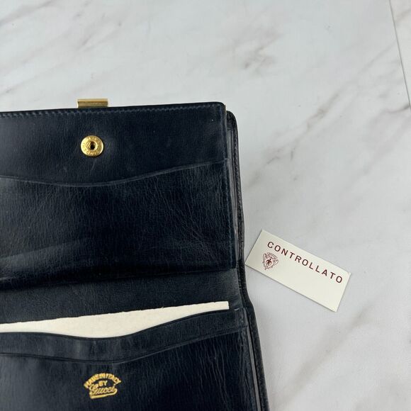 Vintage Gucci GG Canvas Leather Navy Blue Monogram Compact Bifold Wallet - Picture 6 of 6